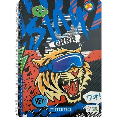 MITAMA Spirálový sešit Fantasy colours A4 linkovaný tygr