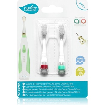 Nuvita Sonic Clean&Care Replacement Brush Heads резервни накрайници за сонична четка за зъби с батерии за бебета Sonic Clean&Care Medium Red/Green 2 бр