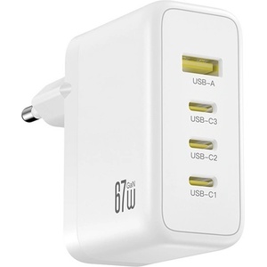 XO CE39 мрежово зарядно устройство с USB+3 Type-C изхода, 67 W, PD бързо зареждане, БЯЛО (XO-CE39)