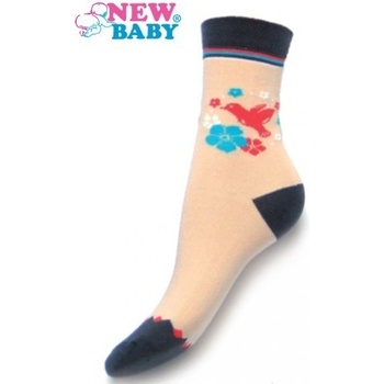 New Baby dětské bavlněné ponožky béžové s ptáčkem