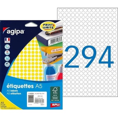 Etikety kruhové 8mm Agipa A5 žlté AG114304