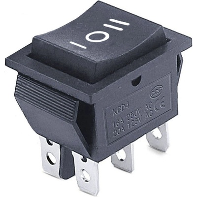 Kolískový vypínač obdĺžnikový KCD4, ON-OFF-ON, čierny 250V/15A
