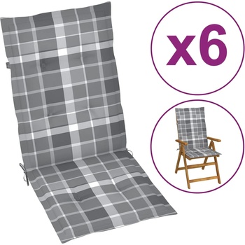 Image 1 of vidaXL Възглавници за градински стол 6 бр сиво каре 120x50x3 см плат (314130)