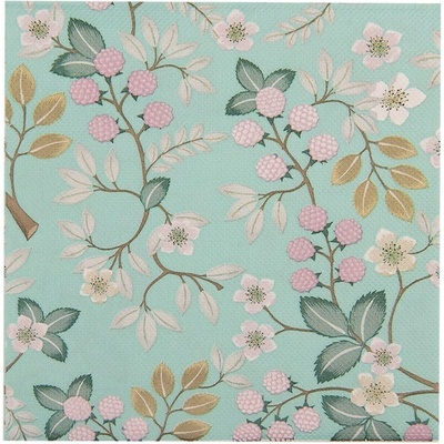 Clayre & Eef Zelené papierové obrúsky s malinami 33x33 cm 20ks