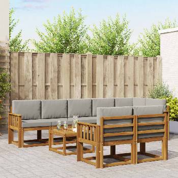 vidaXL Комплект дивани за открито 9 pcs Естествено и светло сиво (3366599)