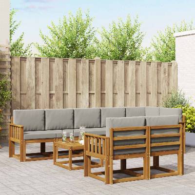 vidaXL Комплект дивани за открито 9 pcs Естествено и светло сиво (3366599)