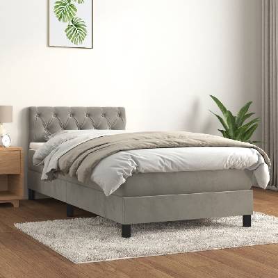 vidaXL 3141449 Boxspring postel s matrací samet / barva světle šedá