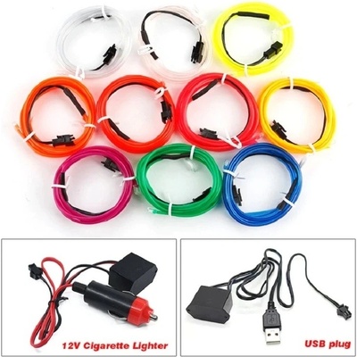 Osvětlení interiéru auta ambietní USB/12V, 3m červené