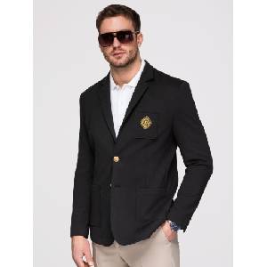 Ombre Clothing Мъжко сако класически slim fit кройка със златни копчета и емблема Heritage - черно V2 OM-BLZB-0166 Ombre Clothing Ombre Clothing | Cheren | МЪЖЕ | XL