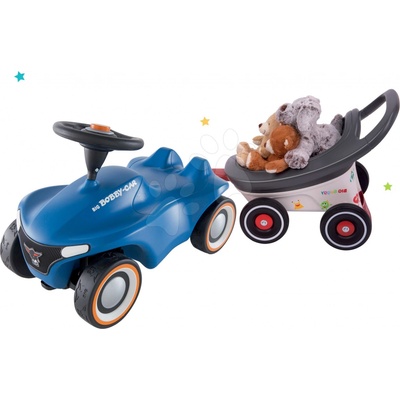 Big Car Set Bobby Neo modré zvukové s 3-vrstvovými gumovými kolesami a príves Buggy 3v1 s funkciami BIG56241-5