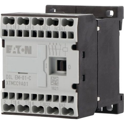 Eaton Контактор EATON DILEM-01-G-C(24VDC), 230167 - 24 V DC, 3 полюса, 380 V 400 V, 4 kW, 1 NC, Пружинни клеми, DC работа (230167)
