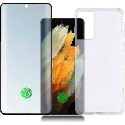 4smarts 360° Premium Protection Set UltraSonix - тънък силиконов кейс и стъклено защитно покритие за дисплея на Samusg Galaxy S21 Ultra (прозрачен)