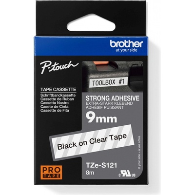 páska BROTHER TZS121 čierne písmo, transparentná páska extra lepivá ADHESIVE Tape (9mm) (TZES121)