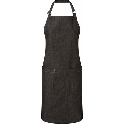 Premier Workwear Fairtrade organická keprová ástěra s laclem a dvěmi kapsami Černá PW113