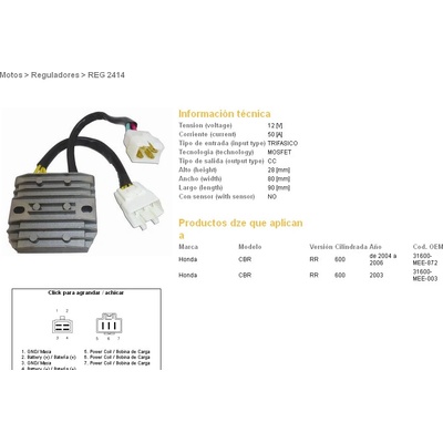 DZE regulátor napětí HONDA CBR 600RR 03-06 (50A) (31600-MEE-872;31600-MEE-003) (ESR430;ESR436)
