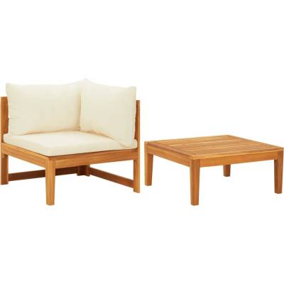 vidaXL Градински лаундж комплект с кремави възглавници 2 части акация (316316)