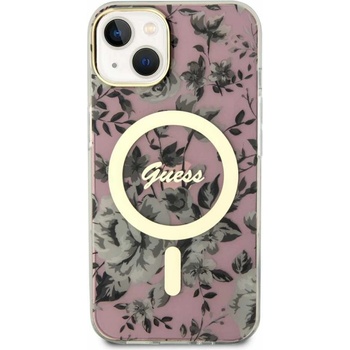 GUESS Калъф GUESS, Flowers IML MagSafe Compatible за iPhone 14, GUHMP14SHCFWSP, Розов цвят (GUHMP14SHCFWSP)