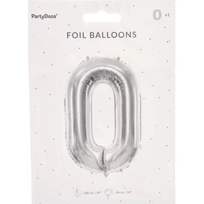 PartyDeco Fóliový balónek číslo 0 stříbrný 86 cm