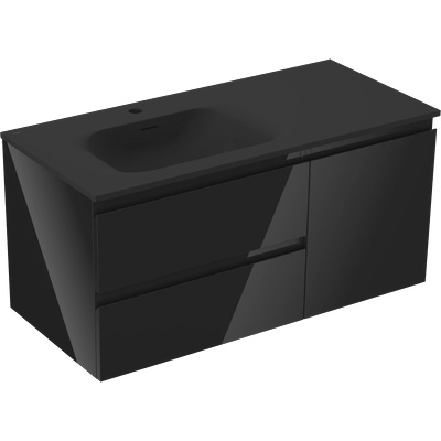 Orio шкаф за баня 100 см с мивка Vela лява, 2S, 1D, черен гланц/черен мат (91A13-10047-3-BBFFF70-W23L71)
