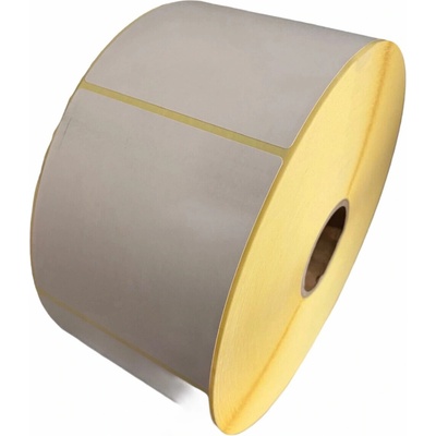 Papierová Etiketa 80 mm x 80 mm, Pololesklý papier, Biela, Žltý podklad, Dutinka 40 mm, 1000 ks/kotúč, Odlepiteľné lepidlo, Priemer kotúča 120 mm