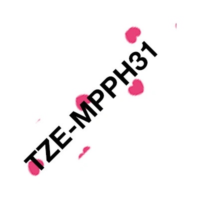 páska BROTHER TZeMPPH31 čierne písmo, ružová srdiečková paterna Tape (12mm) (TZEMPPH31)