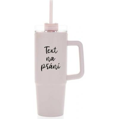 Giftie TEXT NA PŘÁNÍ růžový cestovní termohrnek s průhledným víčkem 900 ml