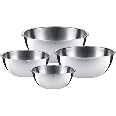 WMF Gourmet bowl set 4 pieces, stainless steel bowls for the kitchen 0.75l - 2.75l, stainless steel mixing bowl, salad bowl, serving bowl, Cromargan, stackable - 645709990