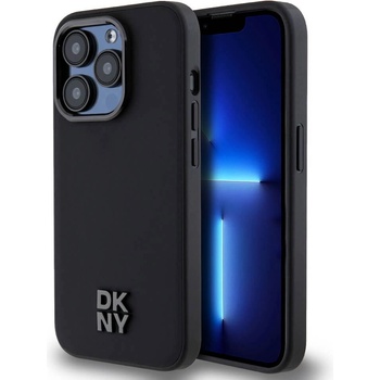 Image 1 of DKNY Stack Logo MagSafe Leather Hard Case - дизайнерски кожен кейс с MagSafe за iPhone 15 Pro Max (черен)
