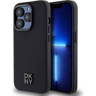 DKNY Stack Logo MagSafe Leather Hard Case - дизайнерски кожен кейс с MagSafe за iPhone 15 Pro Max (черен)