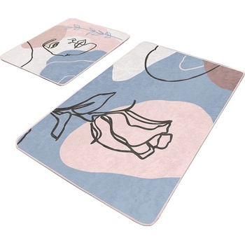 Mila Home Сини розови кадифени постелки за баня в комплект от 2 бр. 60x100 cm Abstract Faces - Mila Home (Bathmat-2li-Set91)