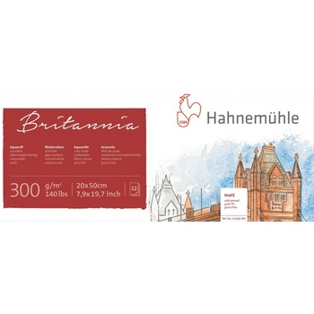 Hahnemühle BRITANIA akvarelový blok 300 GR M2 PANORAMA 20 X 50 CM lisovaný ZA TEPLA, 12 listov