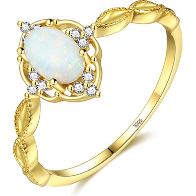 Meucci Pozlacený stříbrný prsten s opálem a se zirkony SYR059