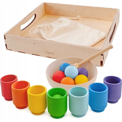 Montessori Ulanik dřevěná hračka "Rainbow: balls in cups" – Zboží Dáma