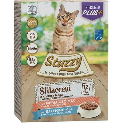 Stuzzy Cat Shreds Multipack Sterilizovaná trhaná treska a losos 12 x 85 g