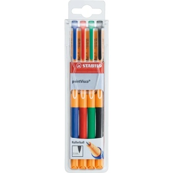 STABILO pointVisco Гел химикалка с капачка Тънък Черен, Син, Зелен, Червен 4 броя (1099/4)