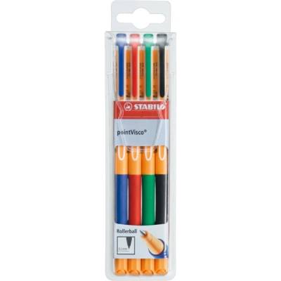 STABILO pointVisco Гел химикалка с капачка Тънък Черен, Син, Зелен, Червен 4 броя (1099/4)