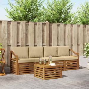 vidaXL Комплект дивани за открито 5 бр. Природен и бежов (3374348)