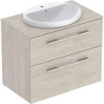 Geberit Комплект стенен долен шкаф Geberit Selnova Square, цвят американски орех, отворено дърво Hickory, 2 чекмеджета и мивка 80 см (502.875.00.1)