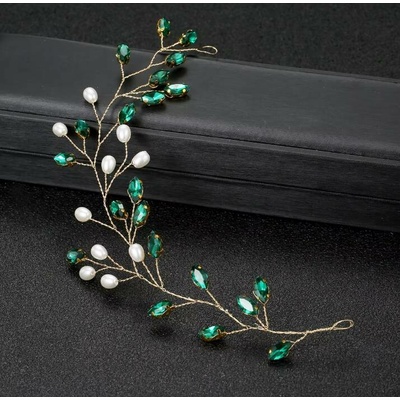 Naishide Jewelry Ozdoba do vlasů s barevnými krystaly a bílými perlami Druh barvy: Zelená