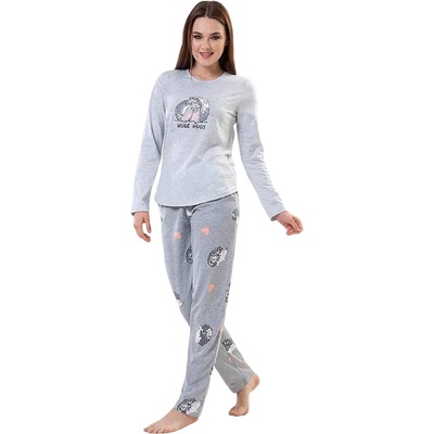 Дамска пижама в сиво с таралежи и надпис