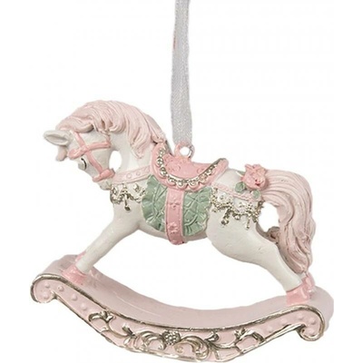 Clayre & Eef Růžová závěsná vánoční ozdoba houpací koník - 8*2*7 cm