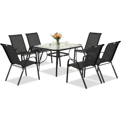 Garden Point Черна градинска маса Modena за 6 души с квадратна маса Garden Point (GAP1078)