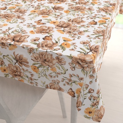 Biante bavlna obdélníkový ubrus Sandra SA-458 Hnědé květy magnolie s motýlky na bílém 100x140cm