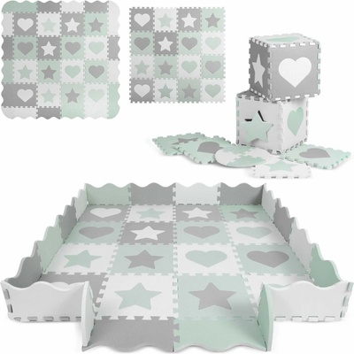 Ricokids Penové puzzle na zem 151x151cm 16 ks šedá a mätová