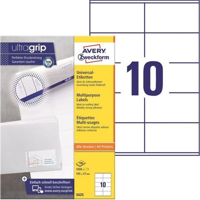 Avery-Zweckform 3425 105 x 57 mm papier biela 1000 ks trvalé univerzálne etikety atrament, laser, kópie; 3425