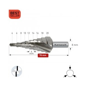 Karnasch Стъпално свредло Ø 4-20 mm (x 4 mm), HSS-XE без покритие, 2x спирален канал, BESTSELLER (1492)