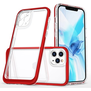 HQWear Прозрачен кейс 3в1 за iPhone 11 Pro Max с гел рамка, червен (KXG0029884)