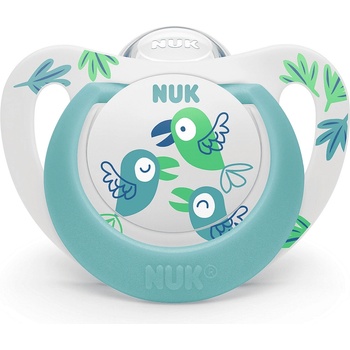 Nuk Силиконова залъгалка NUK - Star, 6-18 месеца, Синя с птички (10736751-Синя с птички)