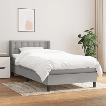 vidaXL Боксспринг легло с матрак, светлосиво, 90x200 см, плат (3130001)