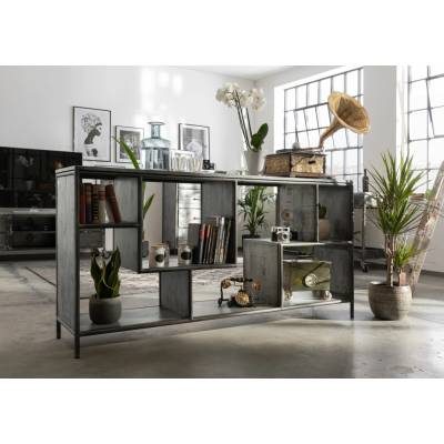Bighome - STEEL regál 183x40x90, šedý, lakovaný, mango